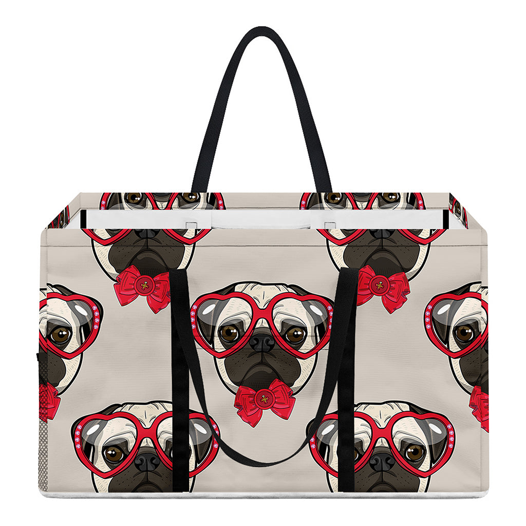 Red Glasses Pug Pattern Print Utility Tote Bag