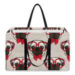 Red Glasses Pug Pattern Print Utility Tote Bag