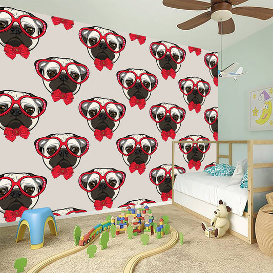 Red Glasses Pug Pattern Print Wall Sticker