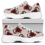 Red Glasses Pug Pattern Print White Chunky Shoes