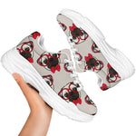Red Glasses Pug Pattern Print White Chunky Shoes