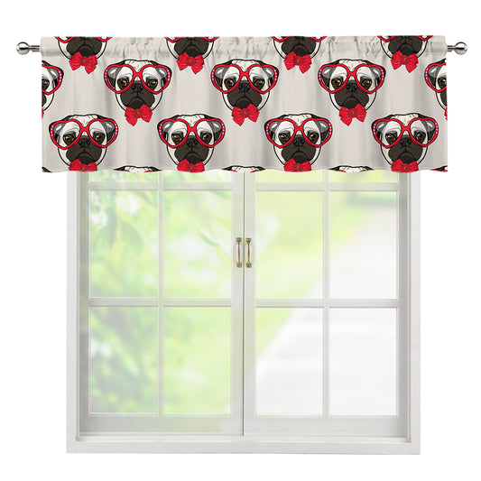 Red Glasses Pug Pattern Print Window Valance