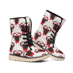 Red Glasses Pug Pattern Print Winter Boots