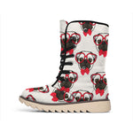 Red Glasses Pug Pattern Print Winter Boots