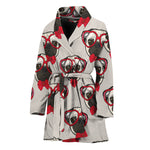 Red Glasses Pug Pattern Print Women's Bathrobe