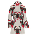 Red Glasses Pug Pattern Print Women's Bathrobe