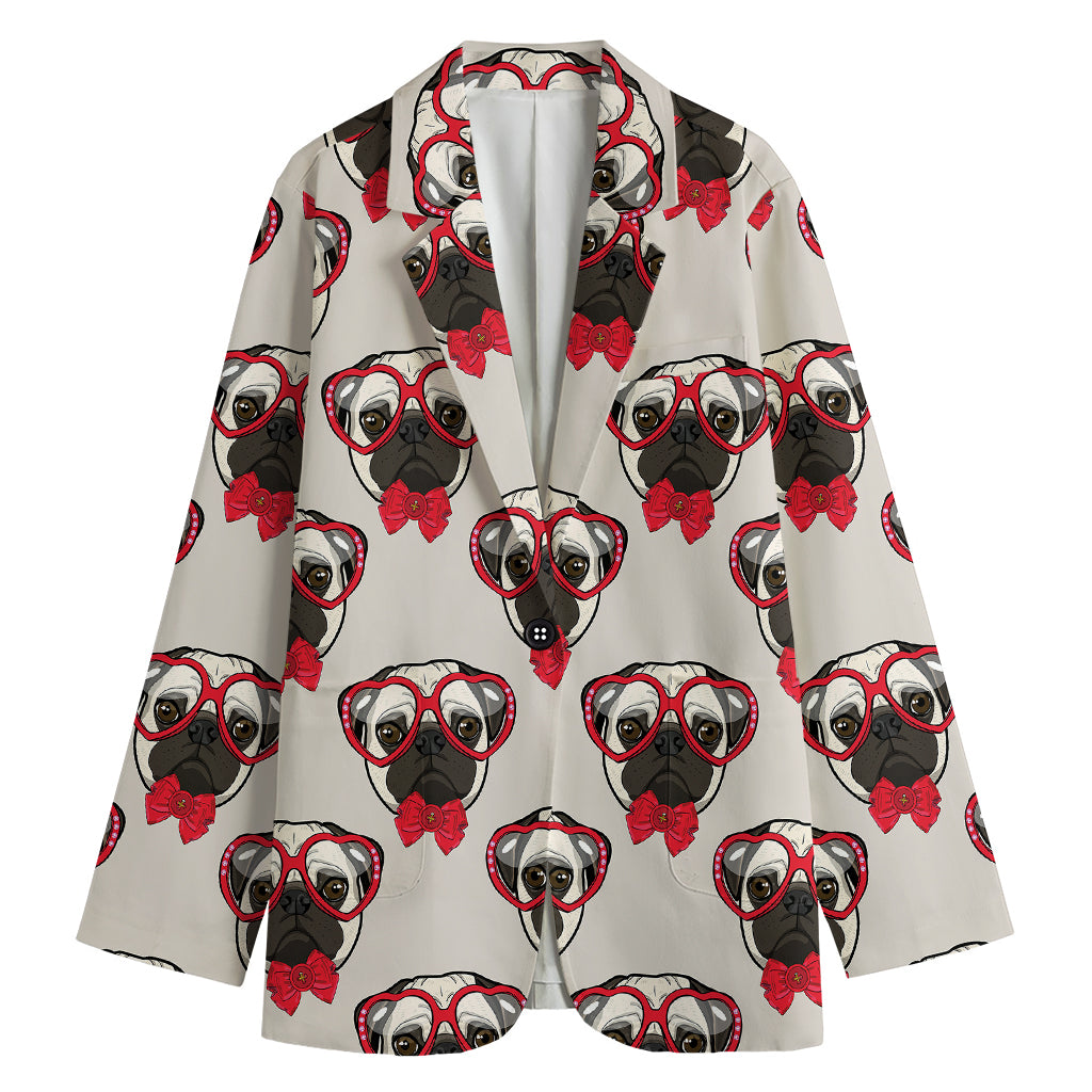 Red Glasses Pug Pattern Print Women's Blazer