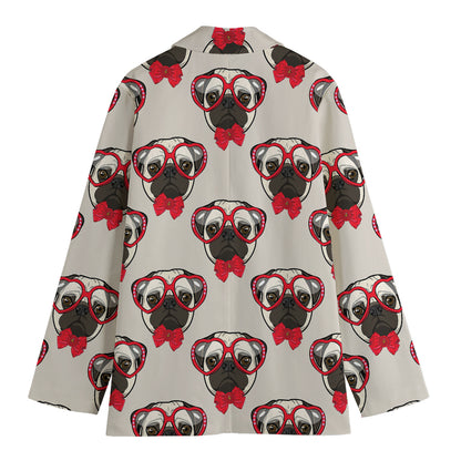 Red Glasses Pug Pattern Print Women's Blazer