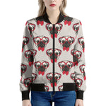 Red Glasses Pug Pattern Print Women's Bomber Jacket