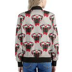 Red Glasses Pug Pattern Print Women's Bomber Jacket