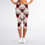 Red Glasses Pug Pattern Print Women's Capri Leggings