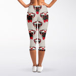 Red Glasses Pug Pattern Print Women's Capri Leggings