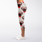 Red Glasses Pug Pattern Print Women's Capri Leggings