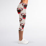 Red Glasses Pug Pattern Print Women's Capri Leggings