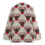 Red Glasses Pug Pattern Print Women's Cotton Blazer