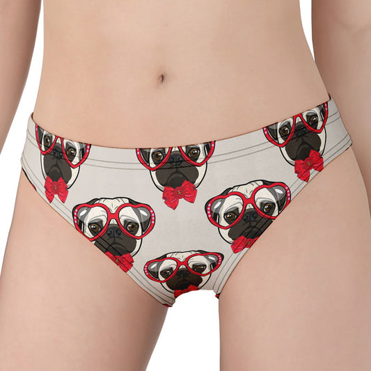 Red Glasses Pug Pattern Print Women's Panties