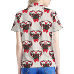 Red Glasses Pug Pattern Print Women's Polo Shirt