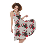 Red Glasses Pug Pattern Print Women's Sleeveless Dress