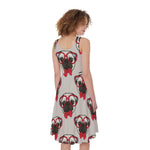 Red Glasses Pug Pattern Print Women's Sleeveless Dress