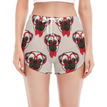 Red Glasses Pug Pattern Print Women's Split Running Shorts