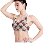 Red Glasses Pug Pattern Print Women's Sports Bra