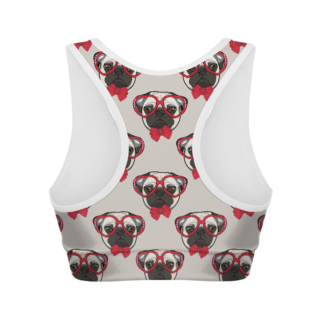 Red Glasses Pug Pattern Print Women's Sports Bra