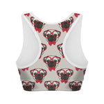 Red Glasses Pug Pattern Print Women's Sports Bra