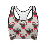 Red Glasses Pug Pattern Print Women's Sports Bra