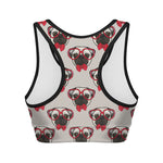 Red Glasses Pug Pattern Print Women's Sports Bra
