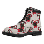 Red Glasses Pug Pattern Print Work Boots