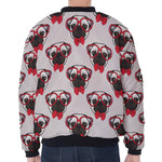 Red Glasses Pug Pattern Print Zip Sleeve Bomber Jacket