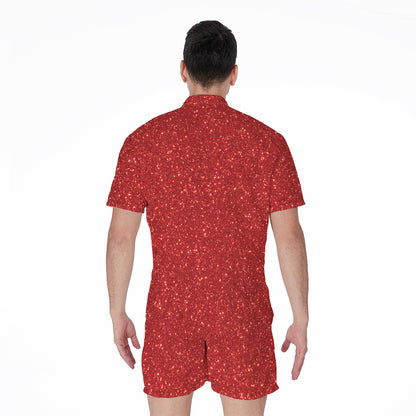 Red Glitter Artwork Print (NOT Real Glitter) Men's Rompers