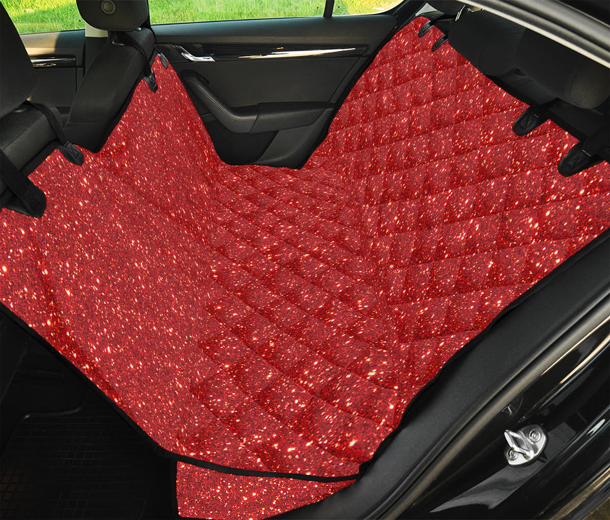 Red (NOT Real) Glitter Print Pet Car Back Seat Cover