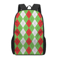 Red Green And White Argyle Pattern Print 17 Inch Backpack