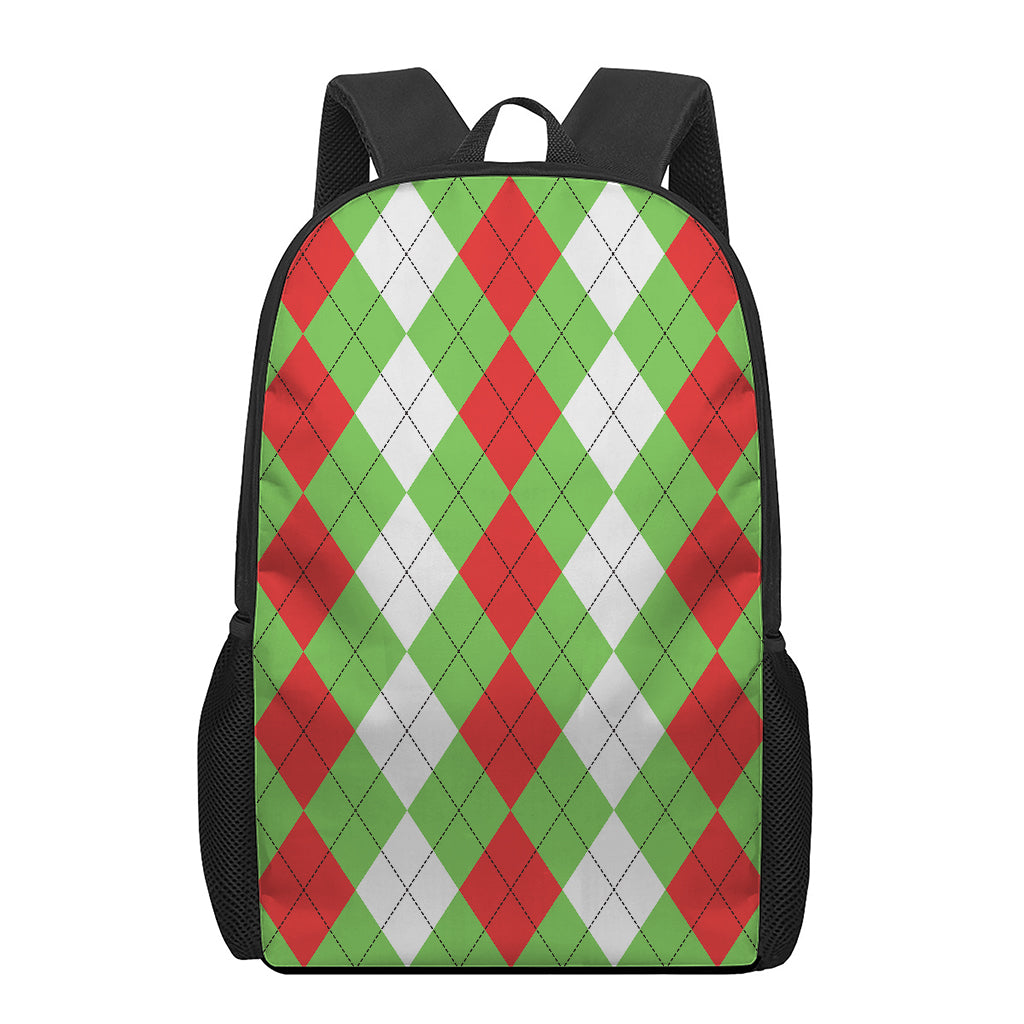 Red Green And White Argyle Pattern Print 17 Inch Backpack