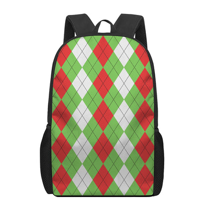 Red Green And White Argyle Pattern Print 17 Inch Backpack