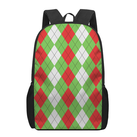 Red Green And White Argyle Pattern Print 17 Inch Backpack