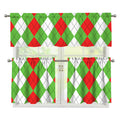 Red Green And White Argyle Pattern Print 3 Piece Kitchen Curtains