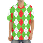 Red Green And White Argyle Pattern Print Aloha Shirt