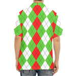 Red Green And White Argyle Pattern Print Aloha Shirt