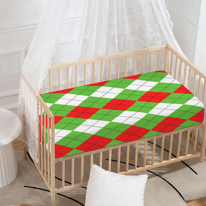 Red Green And White Argyle Pattern Print Baby Crib Sheet