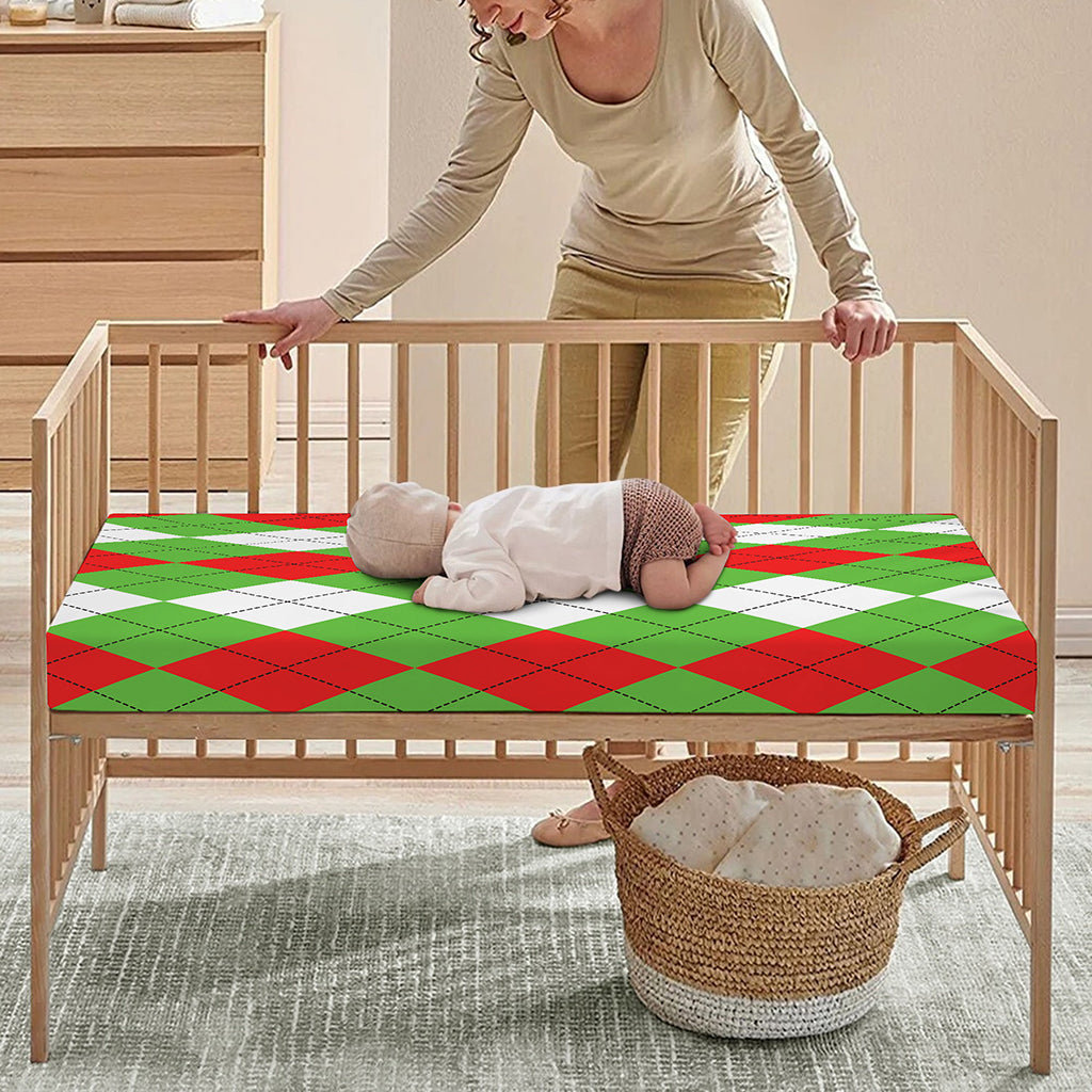 Red Green And White Argyle Pattern Print Baby Crib Sheet