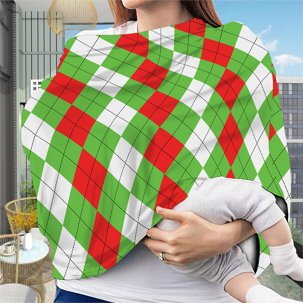 Red Green And White Argyle Pattern Print Baby Seat Cover
