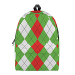 Red Green And White Argyle Pattern Print Backpack