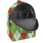 Red Green And White Argyle Pattern Print Backpack