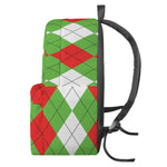 Red Green And White Argyle Pattern Print Backpack