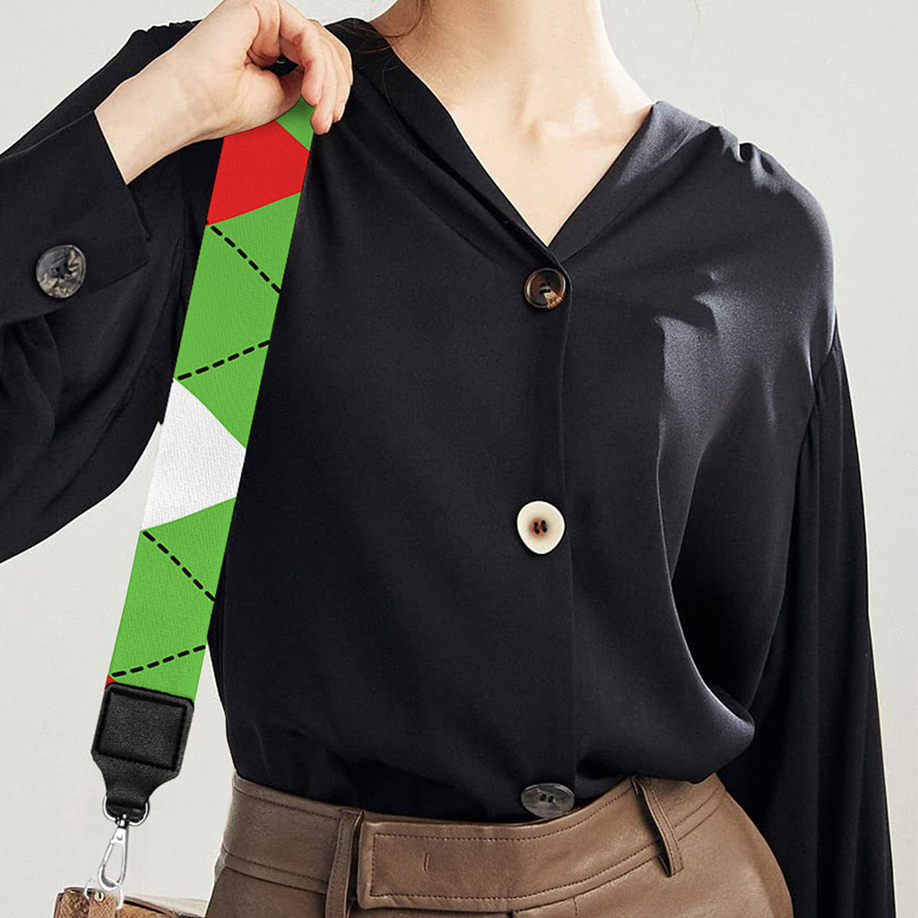 Red Green And White Argyle Pattern Print Bag Strap
