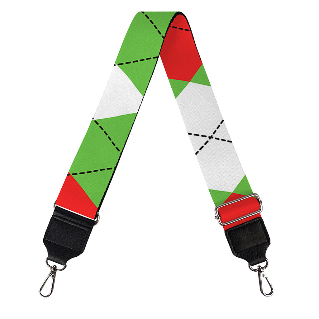 Red Green And White Argyle Pattern Print Bag Strap