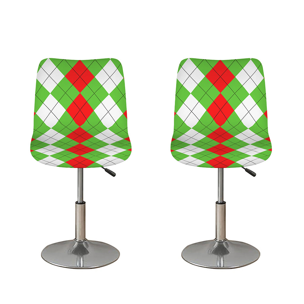 Red Green And White Argyle Pattern Print Bar Stool Covers