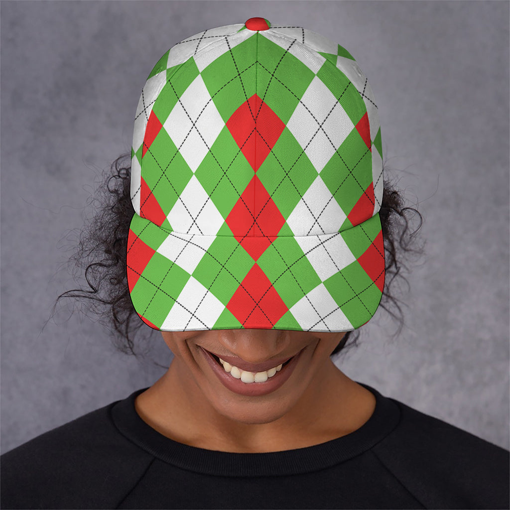 Red Green And White Argyle Pattern Print Baseball Cap